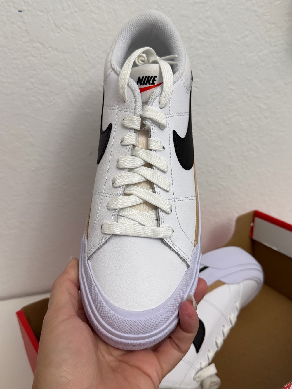 Nike Women’s White/Black/Hemp-Team Orange Tan Platform-Style Sneakers. - Picture 2 of 10
